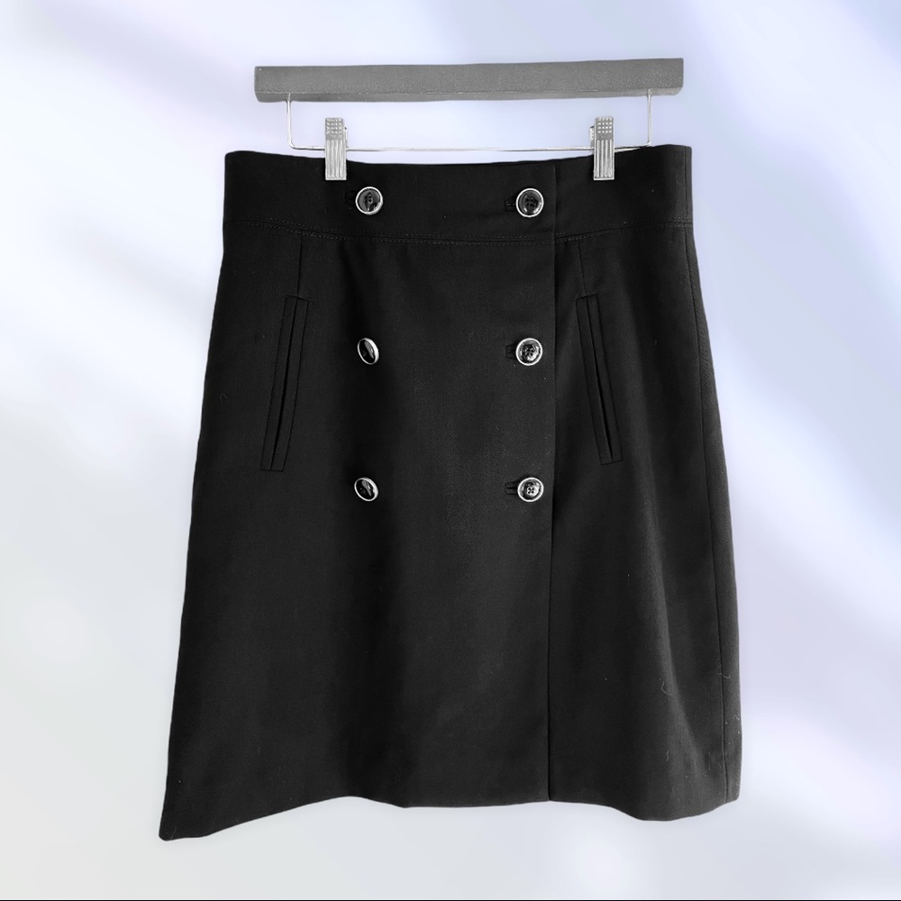 BANANA REPUBLIC DOUBLE BUTTONED BLACK WOOL MID SKIRT WITH LINING